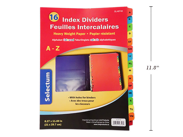 Index Dividers With Alphabet Color Tab 16 Pack