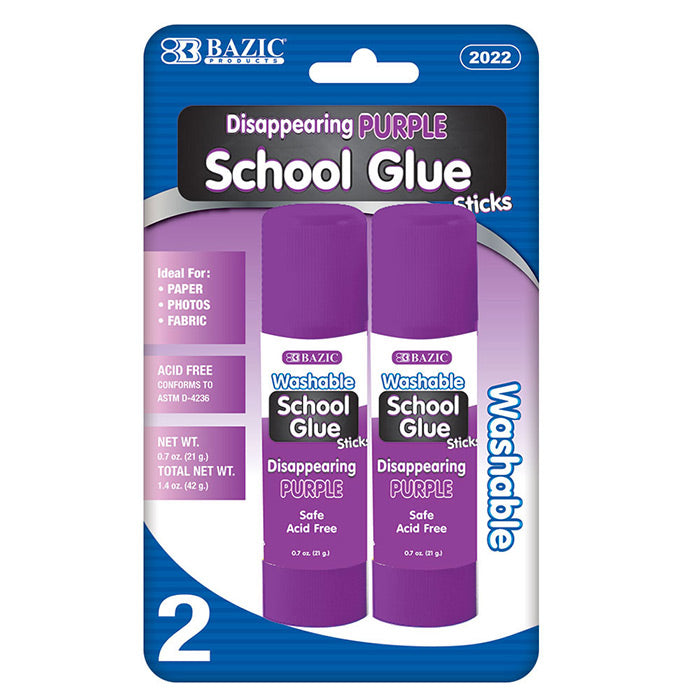 Bazic Large Washable Purple Glue Stick 2 Pack