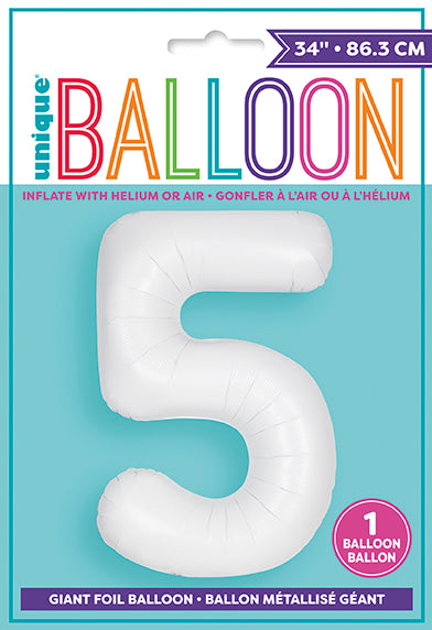 Matte White Number 5 Foil Balloon