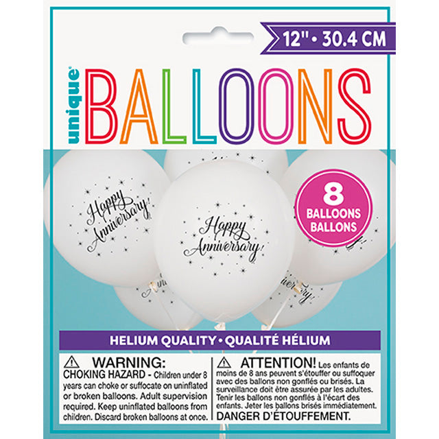 White Happy Anniversary Balloons