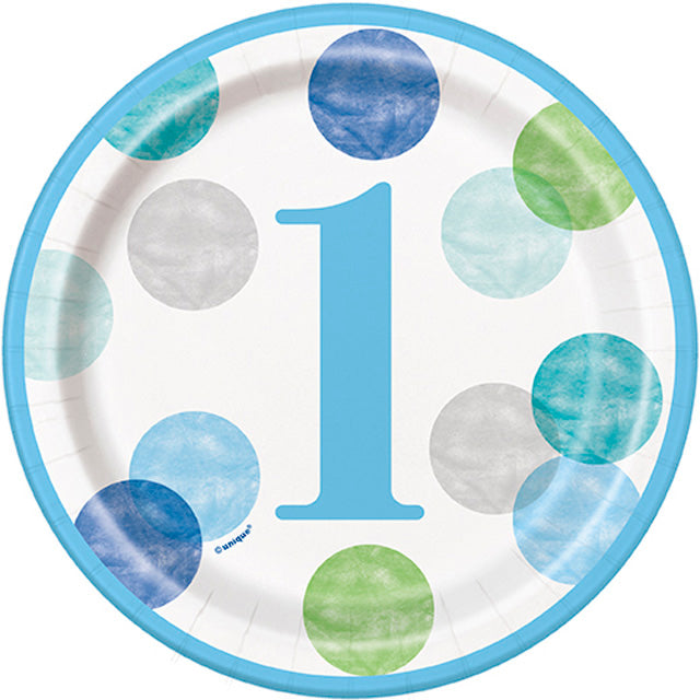 Blue Dots First Birthday Plates Small