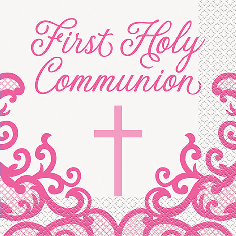 Fancy Pink Cross Communion Luncheon Napkins