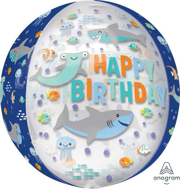16"A Happy Birthday Clear Shark Orbz Pkg