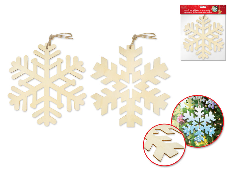 Holiday Wood: DIY 8" Snowflake Hanger Plaque/Orn 2pc w/Jute Cord Asst 2stl