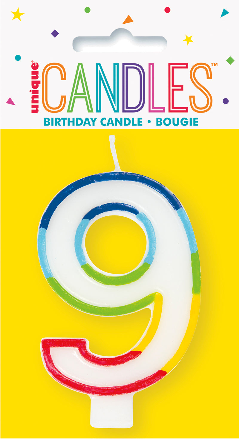 Rainbow Border Birthday Candle Number 9