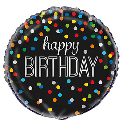Black Rainbow Dot Happy Birthday Foil Balloon