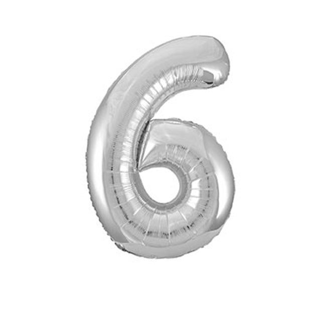 Silver Number 6 Shaped Foil Balloon