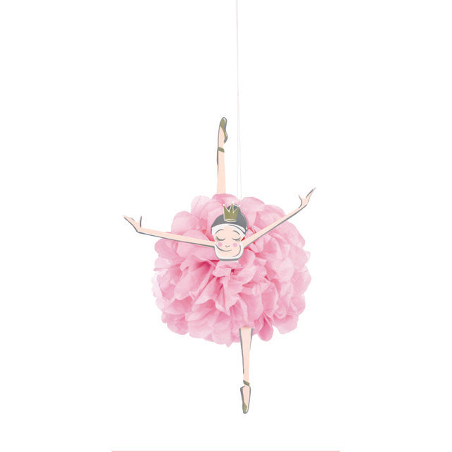 Pink And Gold Ballerina Hanging Puff Ball Decorations