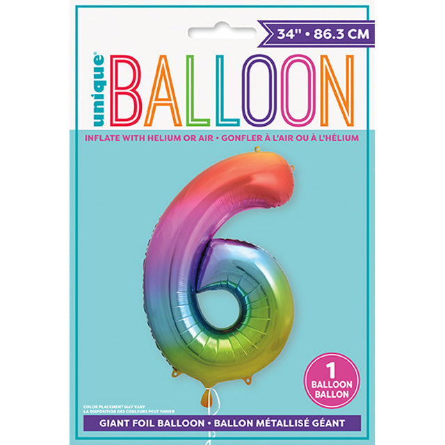 Rainbow Foil Balloon Number 6