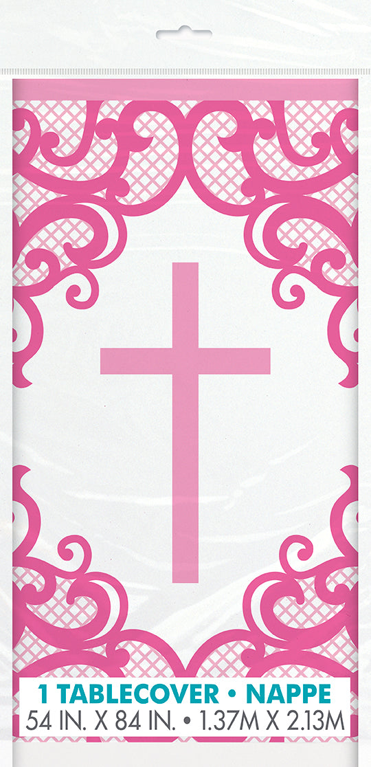 Fancy Pink Cross Plastic Table Cover
