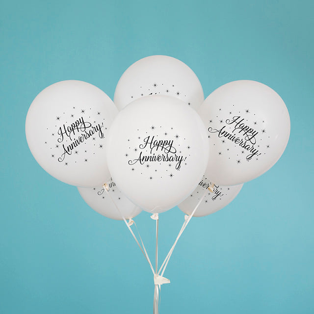 White Happy Anniversary Balloons