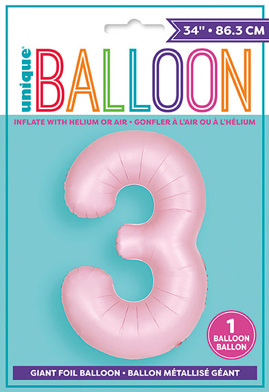 Matte Lovely Pink Number 3 Foil Balloon