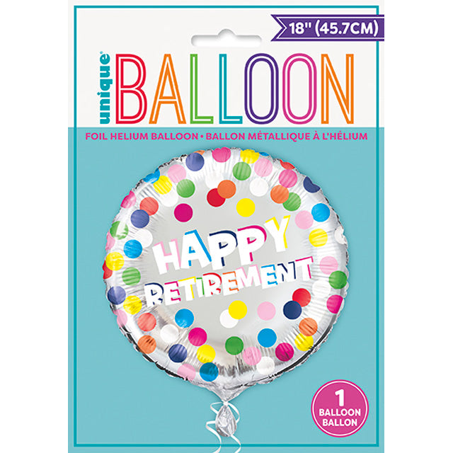 Colorful Dots Retirement Foil Balloon Packaged
