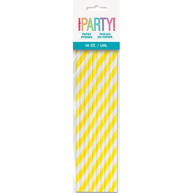 Neon Yellow Stripe Paper Straw