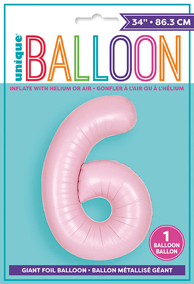 Matte Lovely Pink Number 6 Foil Balloon