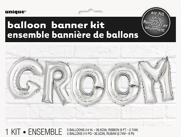 Silver Groom Balloon Banner Kit