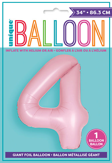 Matte Lovely Pink Number 4 Foil Balloon