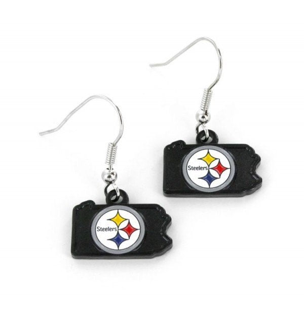 Pittsburgh Steelers Team Logo State Shaped Earrings