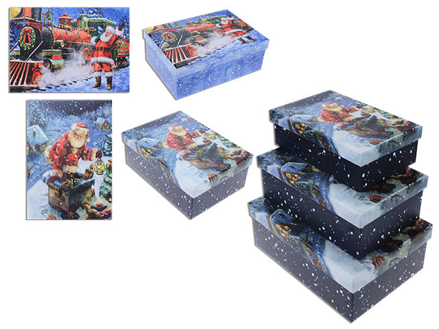 Christmas Traditional Rectangle Glitter Lid Gift Box Medium